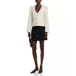 Anine Bing Anitta Tweed Jacket – Size S | Cream & Black Cropped Blazer